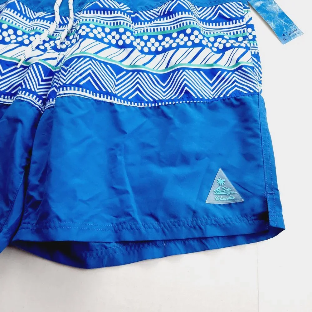 Islandia Mens Swim Trunks Shorts Size XL Blue Green White Print Mesh Lined